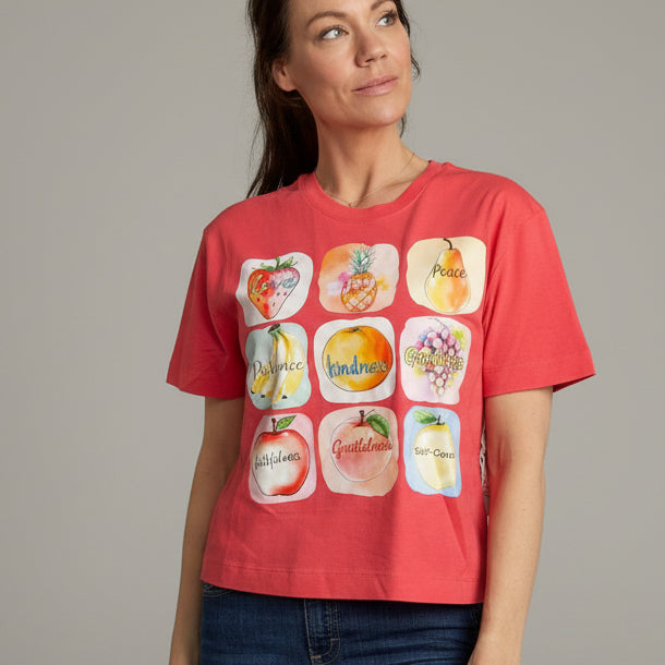 Red large boxy fruit of the spirit T-shirt