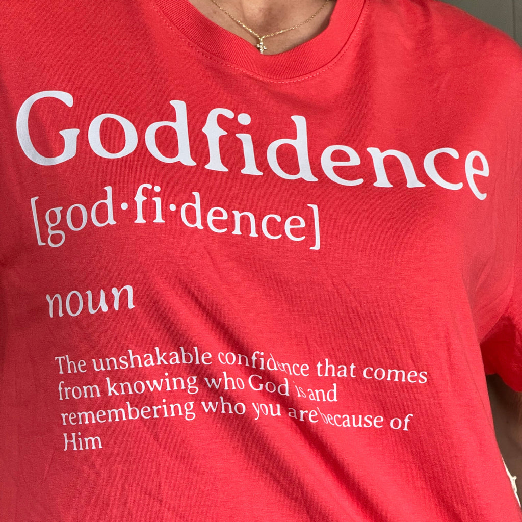 Large red boxy Godfidence T-shirt