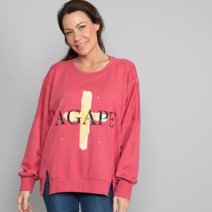 Extra large, red sweatshirt, agape cross ￼