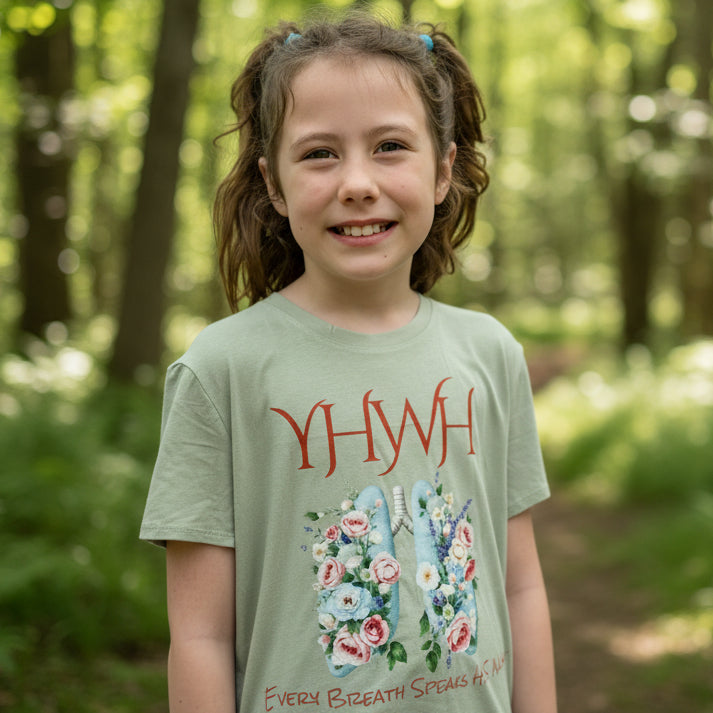 Junior size, small sage, green YHWH T-shirt