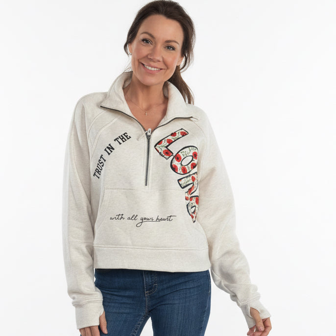 Half zip sweater size large trust in the Lord with all your heart