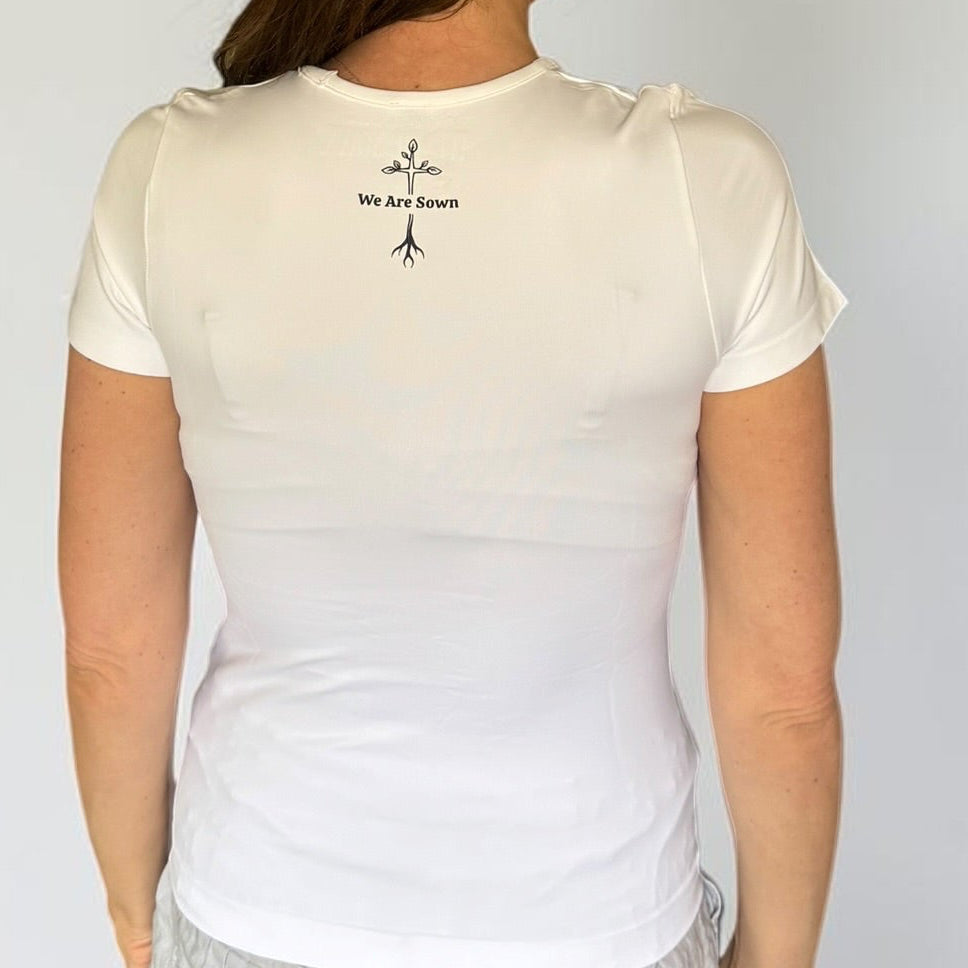 My God Is Bigger Than Everything Floral Faith Tee – White Stretch Cotton Top (Small)