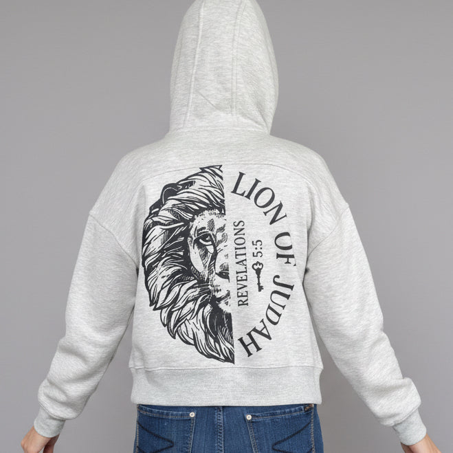 Small sport gray zip up hoodie Lion of Judah