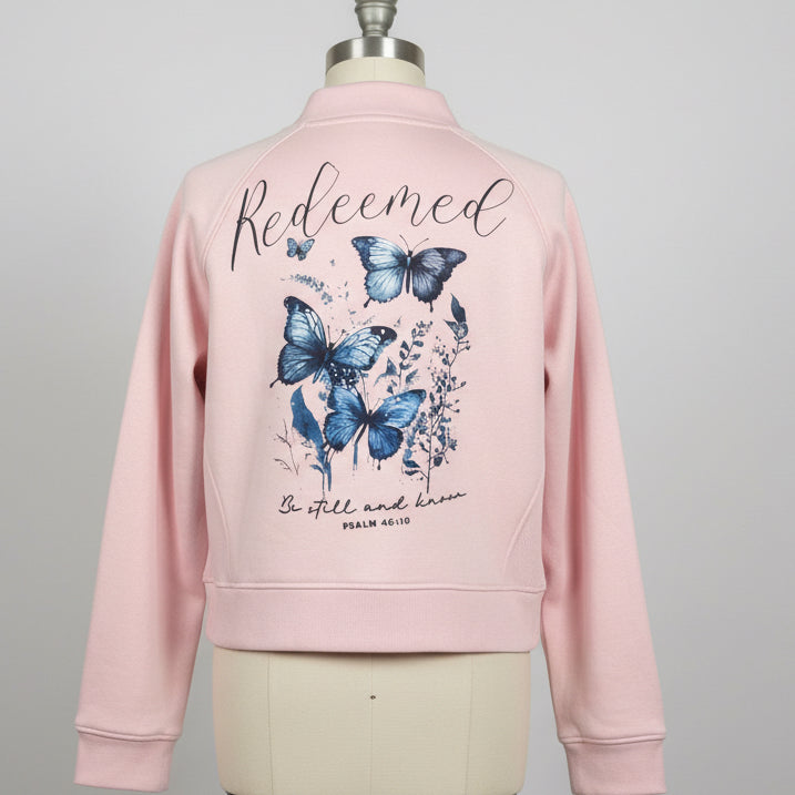 Light pink large Half zip sweatshirt, butterfly redeemed