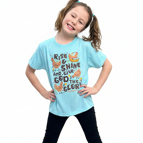 Youth size medium light teal rise and shine and give God the glory