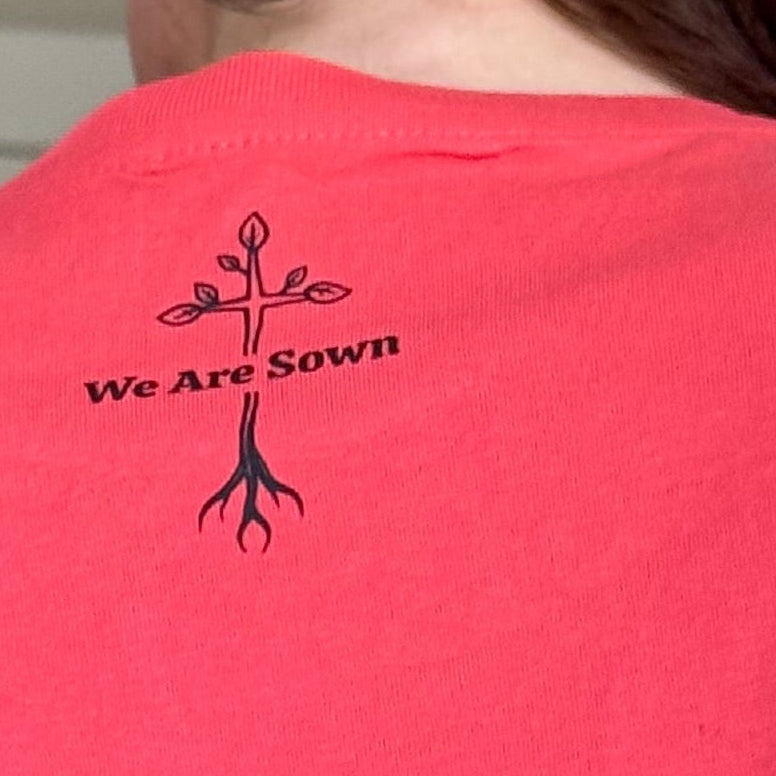 Red large boxy fruit of the spirit T-shirt