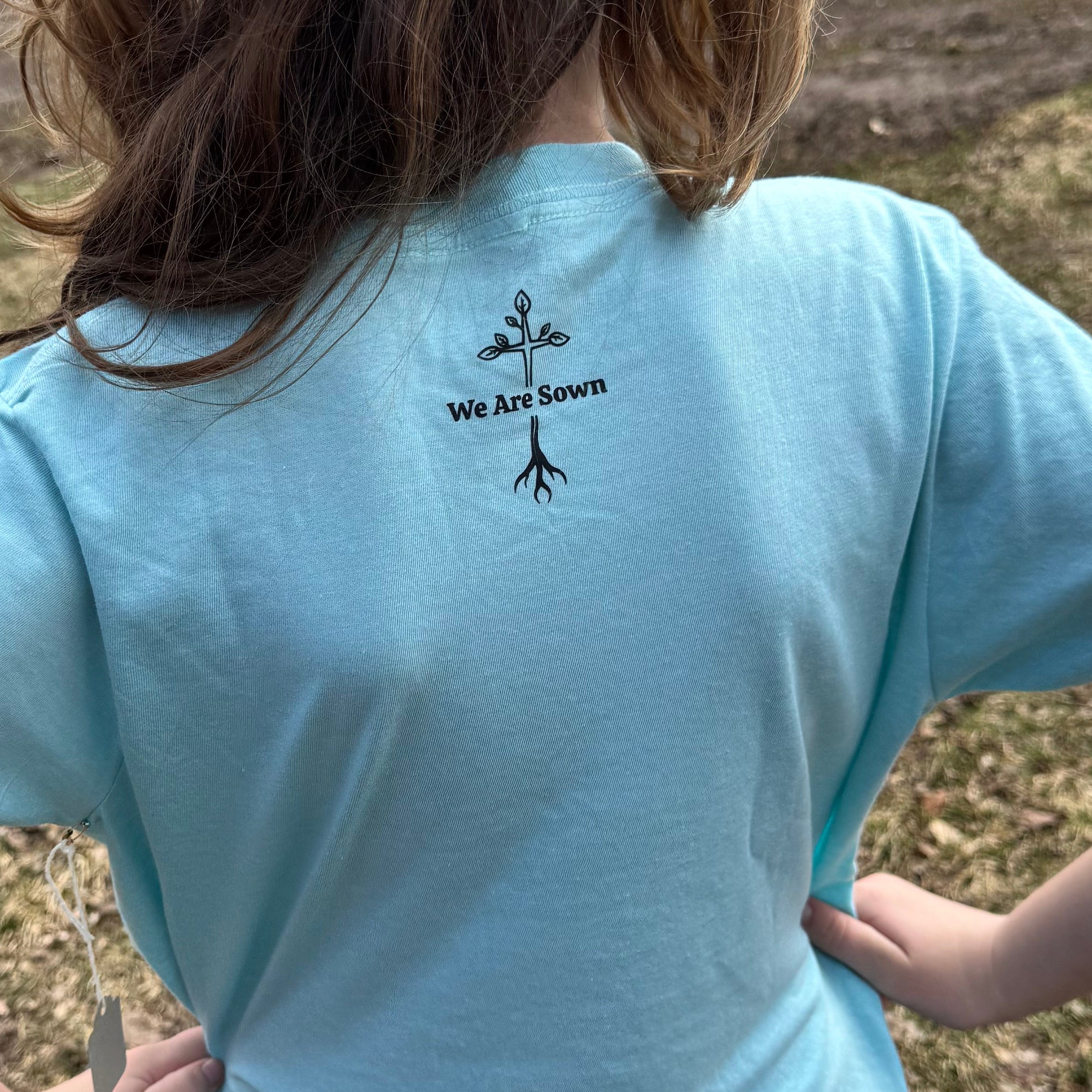 Youth size medium light teal rise and shine and give God the glory