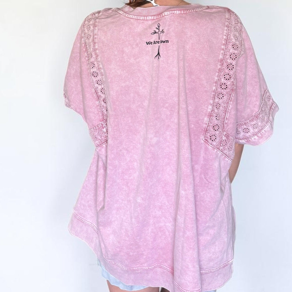 Make Heaven Crowded Rose Eyelet Sleeve Top – Faith Inspired Sweatshirt Tee (XL)