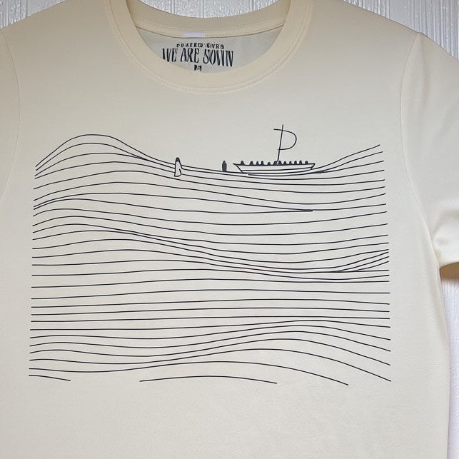 Step Out in Faith Line Art Tee – Light Yellow Jesus Walking on Water Shirt (Medium)