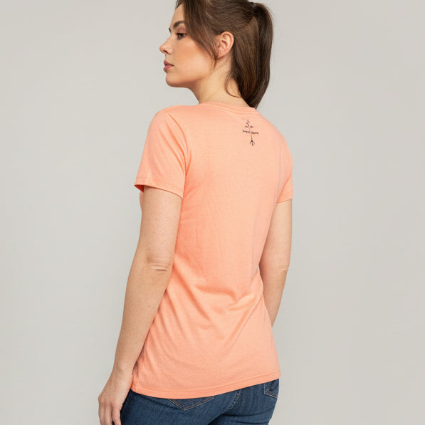 Women’s size large V-neck saved by grace Sunset Orange