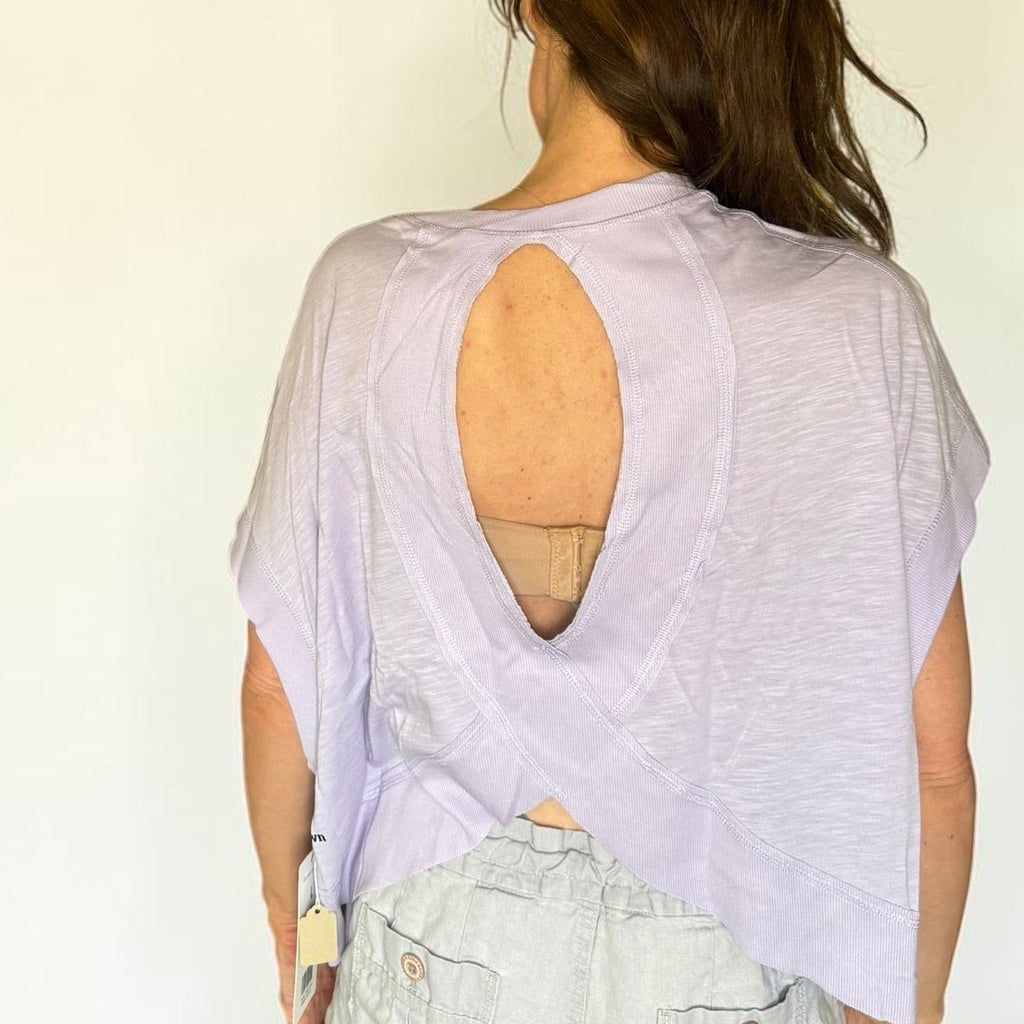 Faith Over Fear Bat Sleeve Tee – Walking on Water Lavender Cotton Top (Large)