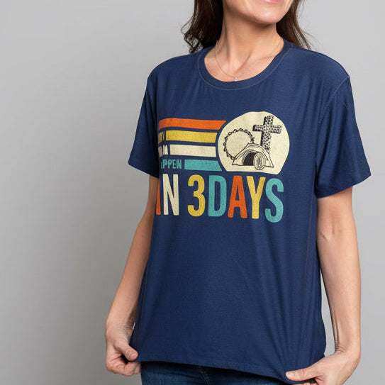 Size large heather navy blue a lot can happen in three days women’s T-shirt