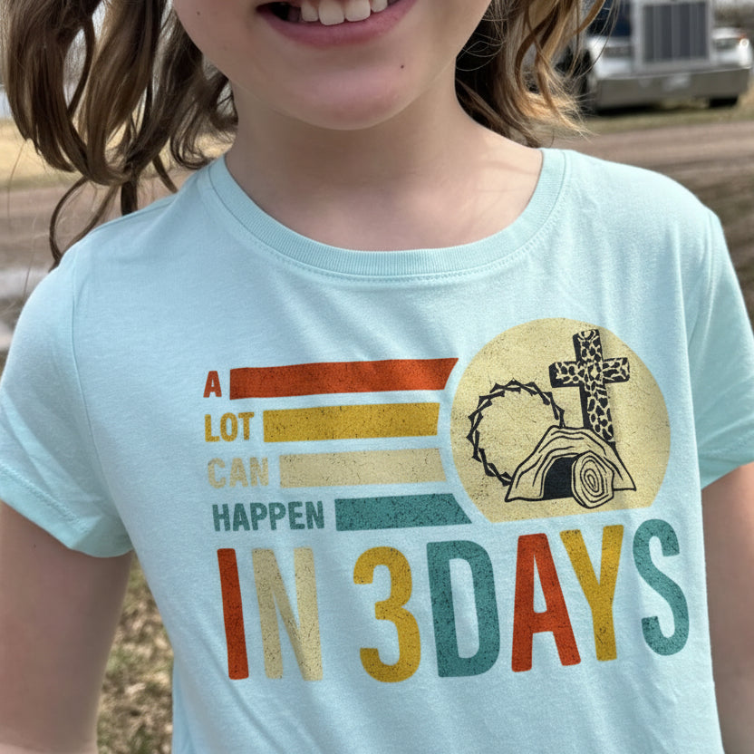 Youth size small baby blue a lot can happen in three days