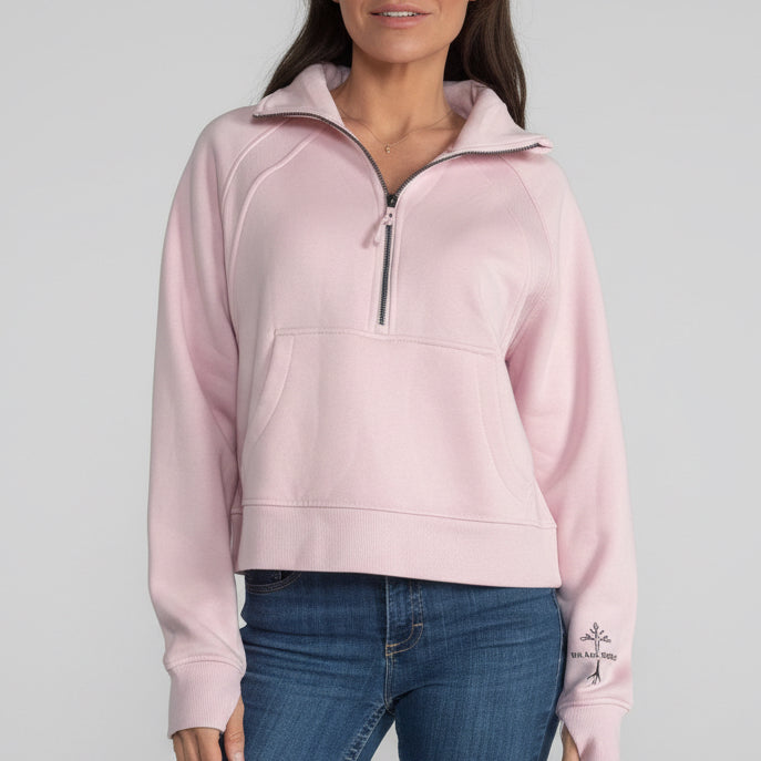 Light pink large Half zip sweatshirt, butterfly redeemed