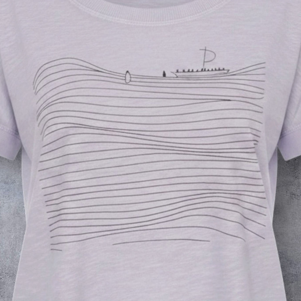 Faith Over Fear Bat Sleeve Tee – Walking on Water Lavender Cotton Top (Large)