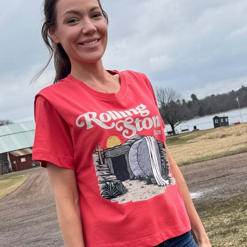 Large red boxy, Rolling Stone T-shirt