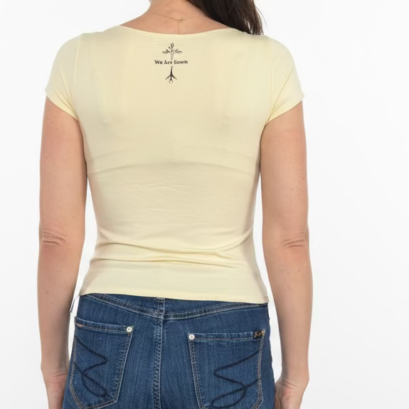 Created with a purpose, junior size medium, fitted T-shirt, yellow