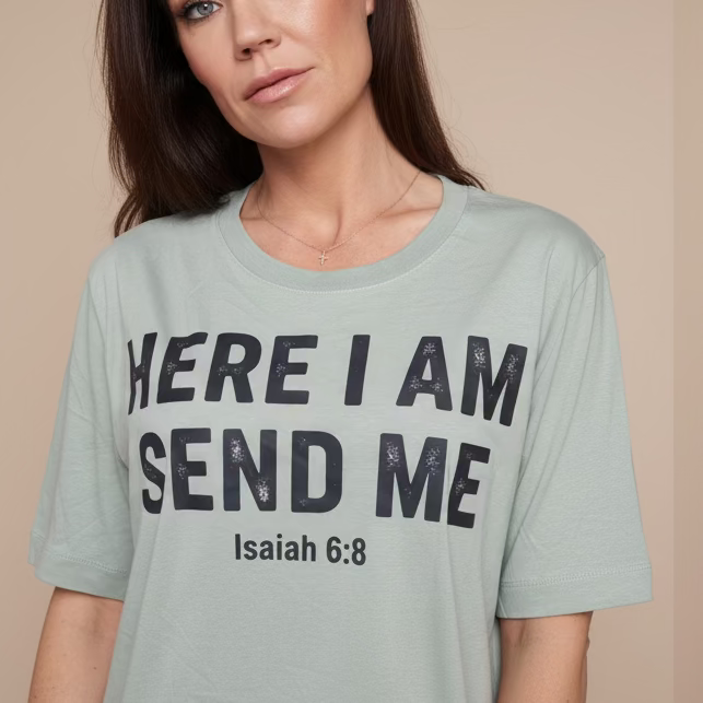 Here I am send me size medium sage green