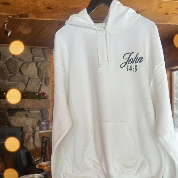 Jesus: The Way, The Truth, The Life – White Hoodie (Size Large)