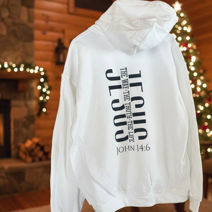 Jesus: The Way, The Truth, The Life – White Hoodie (Size Large)