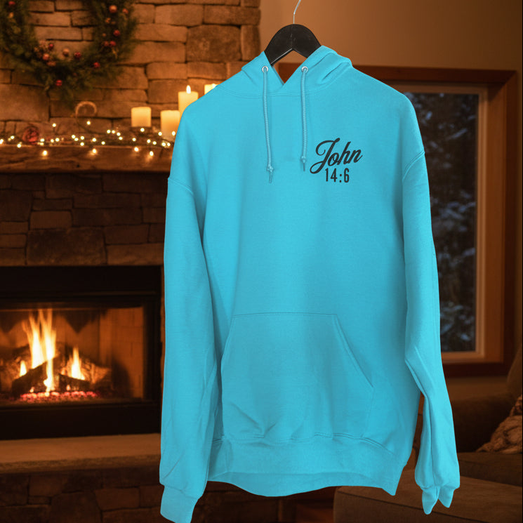 Jesus: The Way, The Truth, The Life – Scuba Blue Hoodie (Size Large)
