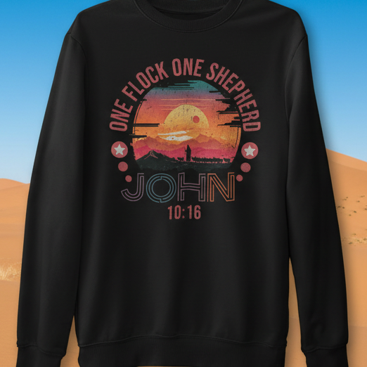 One Flock, One Shepherd | Vintage Christian Silhouette Crewneck Sweatshirt